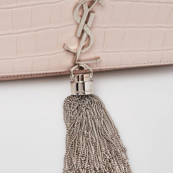 Yves Saint Laurent Pink Croc Embossed Leather Small Kate Tassel Bag - Picture 5 of 11